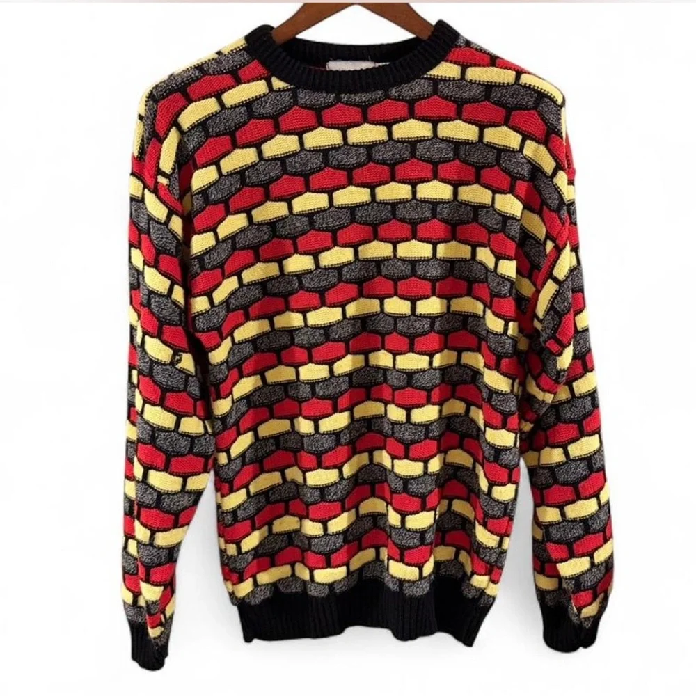 VTG Jordache Colorful Patterned Acrylic Crewneck Sweater Size Men’s Large